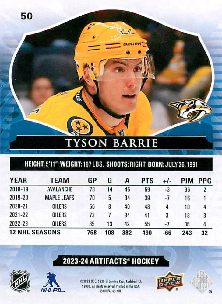 2023-24 UD Artifacts - Tyson Barrie - Ruby /499 #50