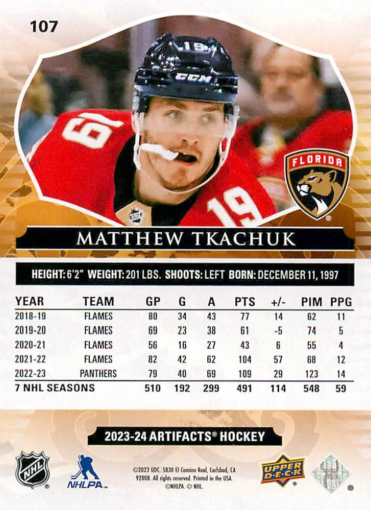 2023-24 UD Artifacts - Matthew Tkachuk - Ruby /499 #107