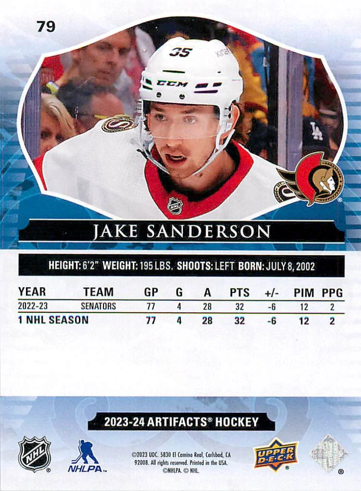 2023-24 UD Artifacts - Jake Sanderson - Ruby /499 #79