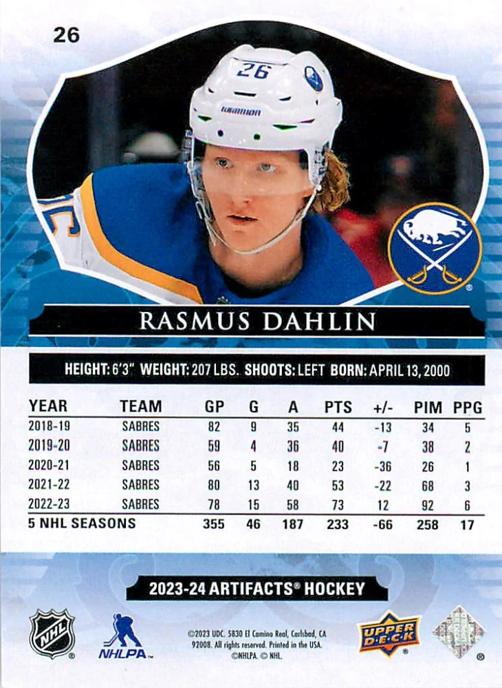 2023-24 UD Artifacts - Rasmus Dahlin - Autumn /75 #26