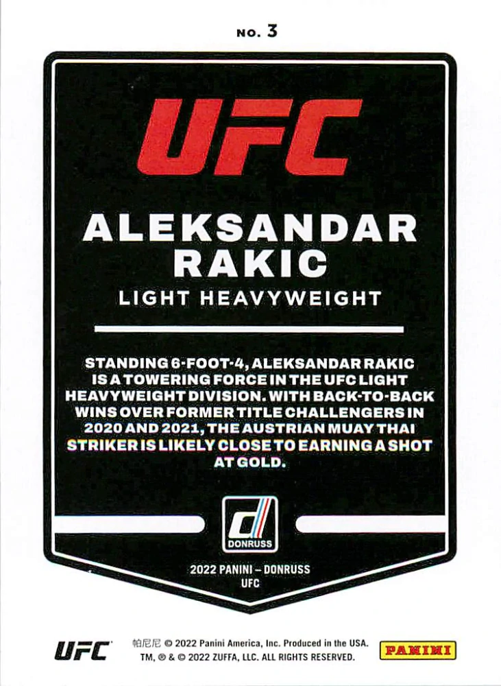 2022 Panini Donruss UFC - Aleksandar Rakic #3
