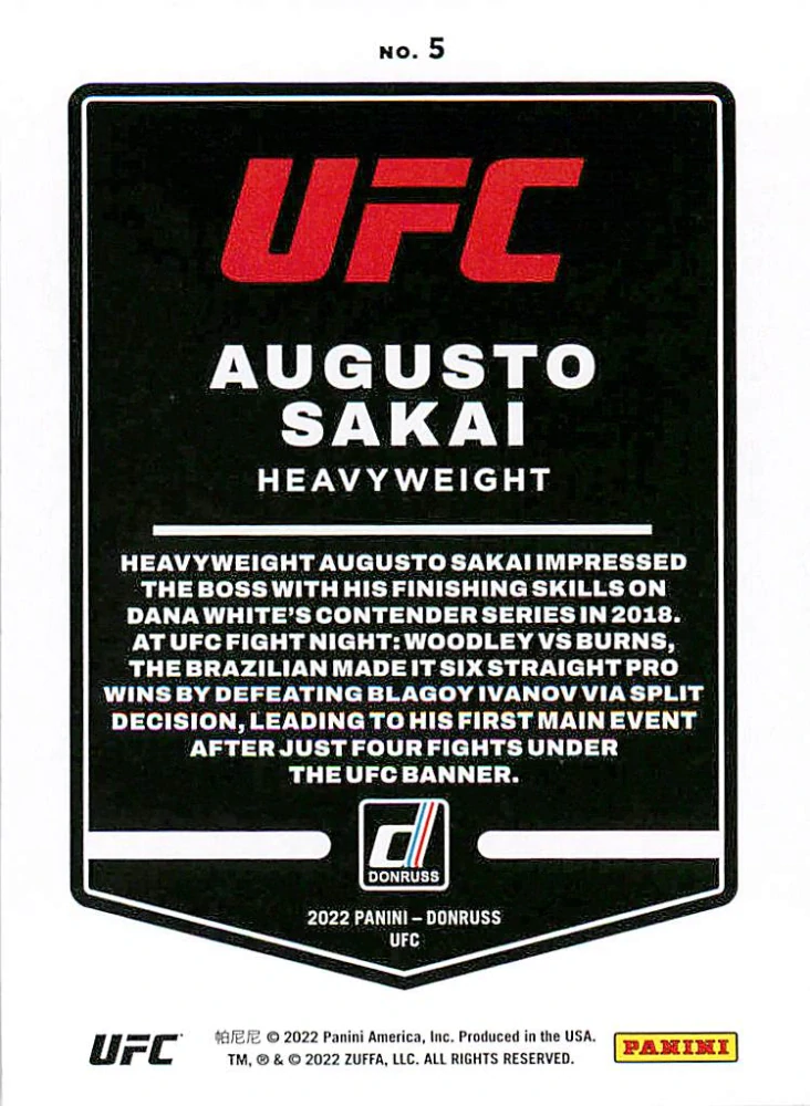 2022 Panini Donruss UFC - Augusto Sakai #5