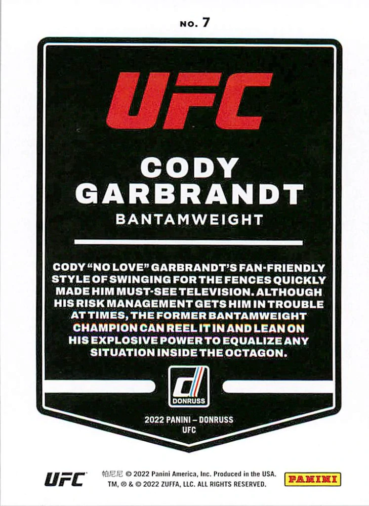 2022 Panini Donruss UFC - Cody Garbrandt #7