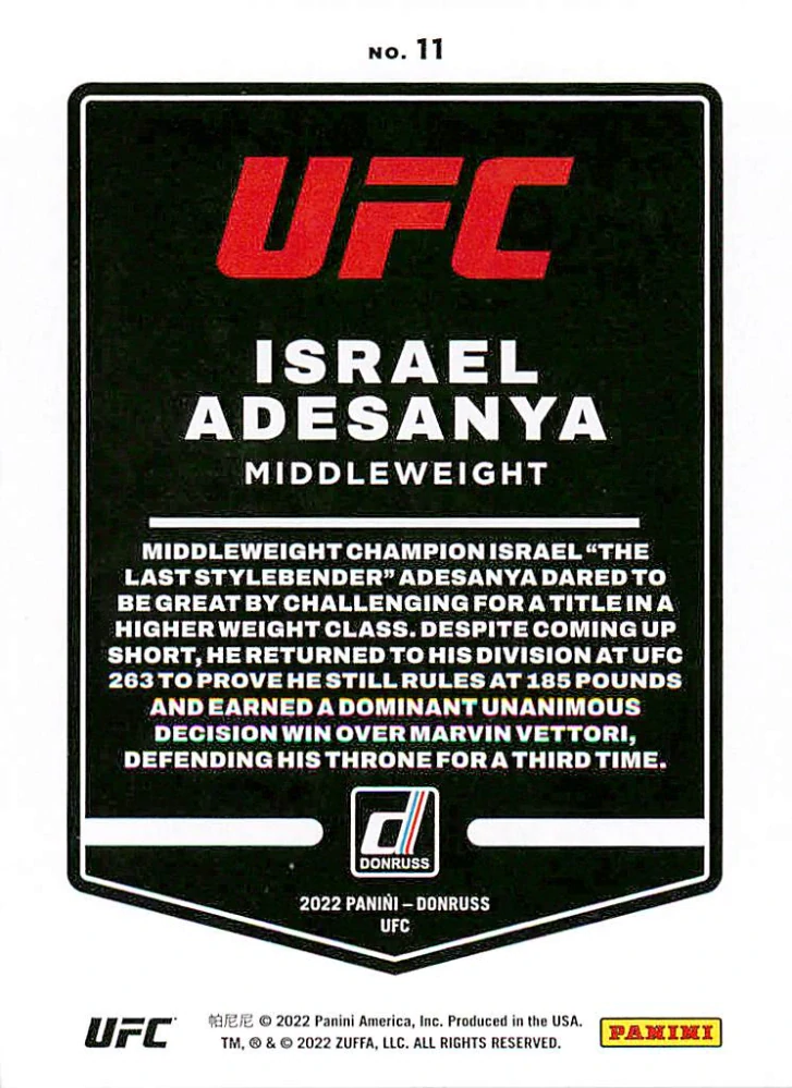 2022 Panini Donruss UFC - Israel Adesanya #11