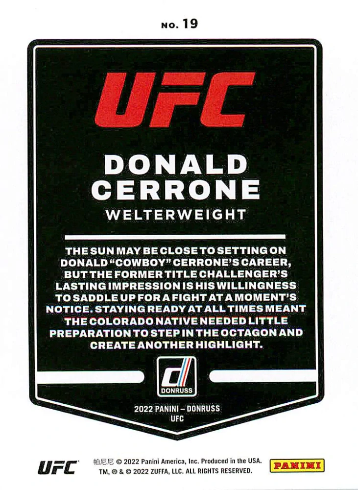 2022 Panini Donruss UFC - Donald Cerrone #19