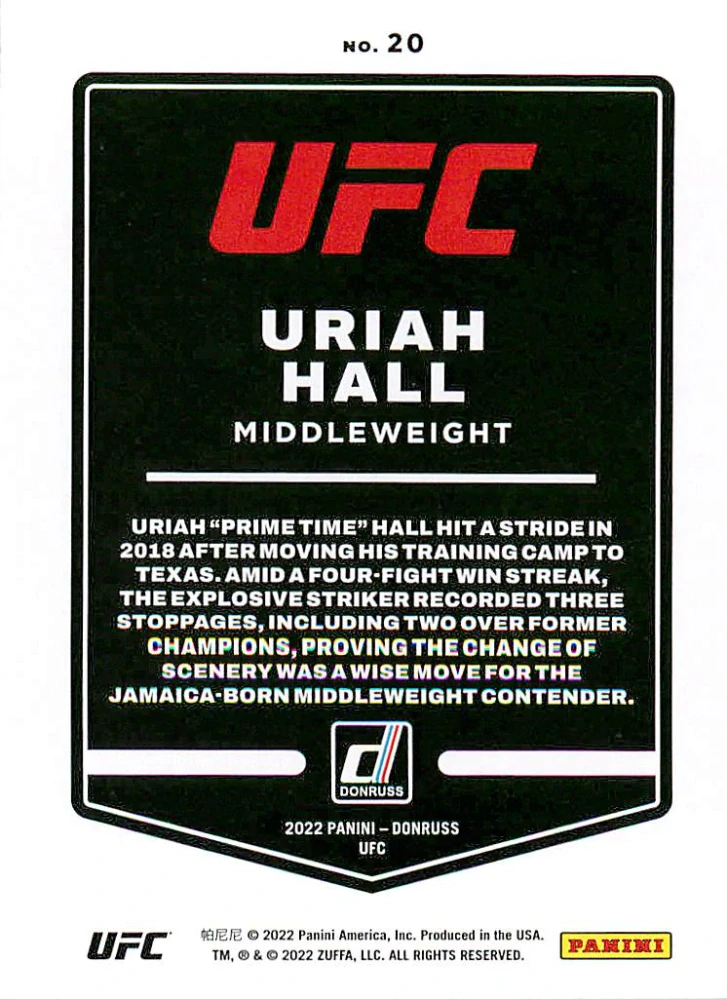 2022 Panini Donruss UFC - Uriah Hall #20