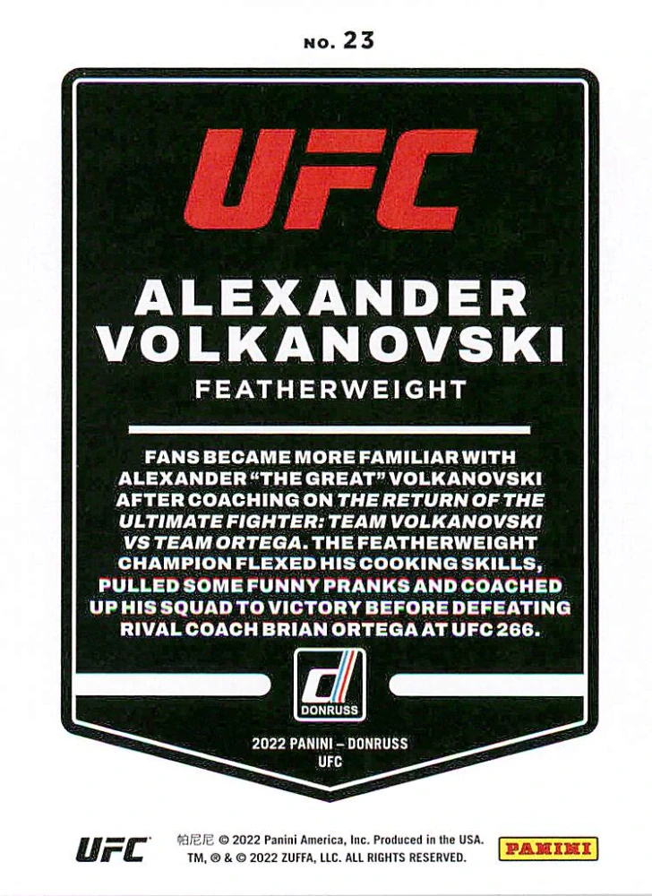 2022 Panini Donruss UFC - Alexander Volkanovski #23