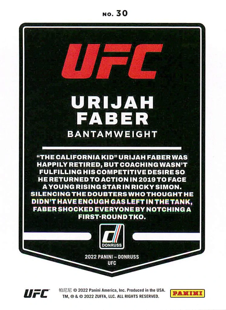 2022 Panini Donruss UFC - Urijah Faber #30