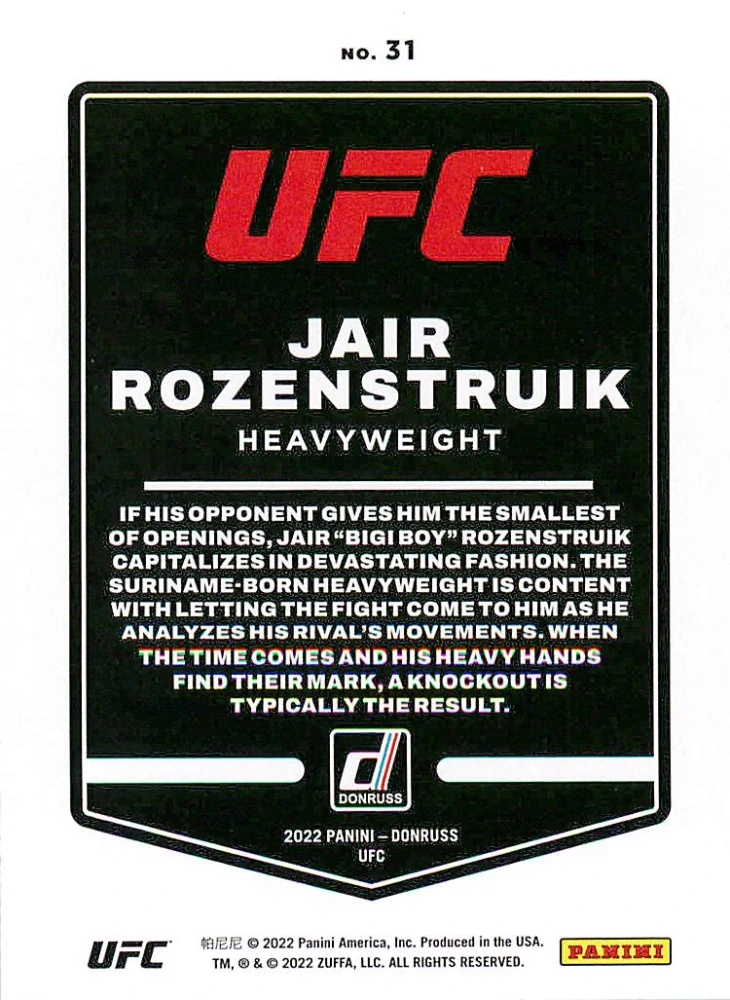 2022 Panini Donruss UFC - Jair Rozenstruik #31