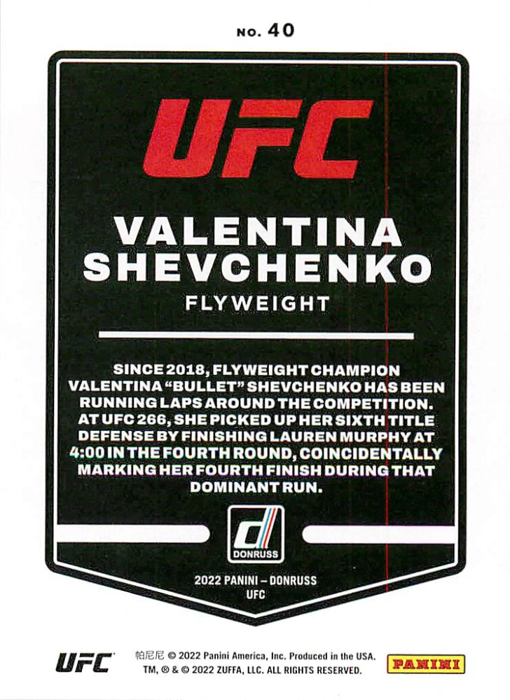 2022 Panini Donruss UFC - Valentina Shevchenko #40