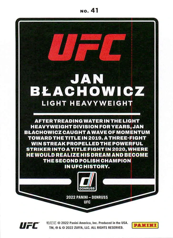 2022 Panini Donruss UFC - Jan Blachowicz #41