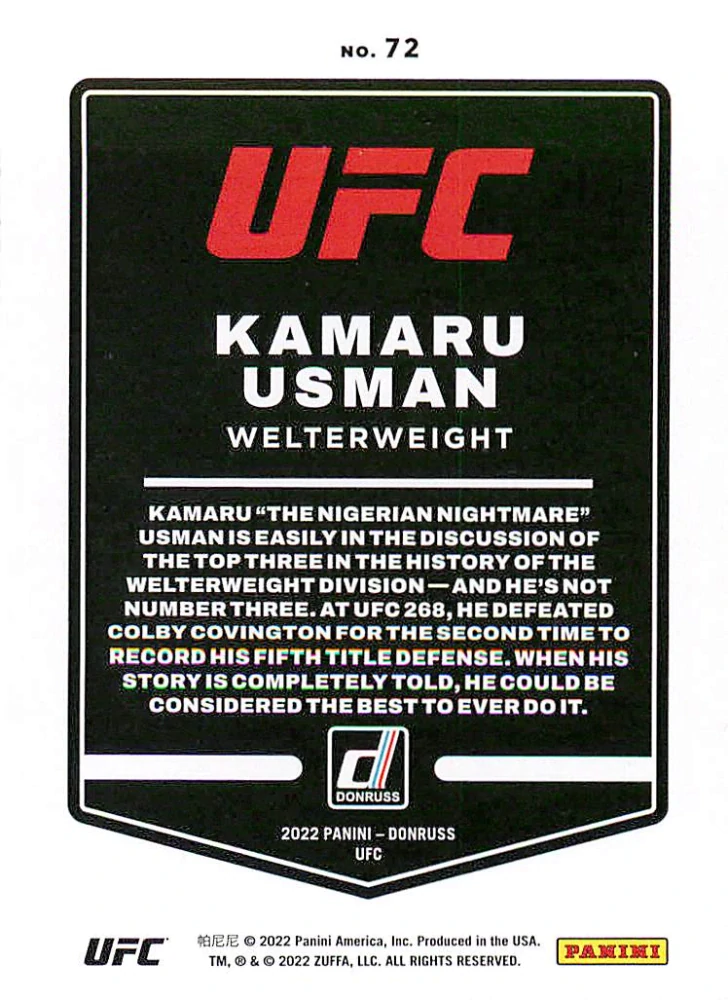 2022 Panini Donruss UFC - Kamaru Usman #72