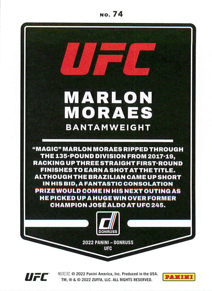 2022 Panini Donruss UFC - Marlon Moraes #74