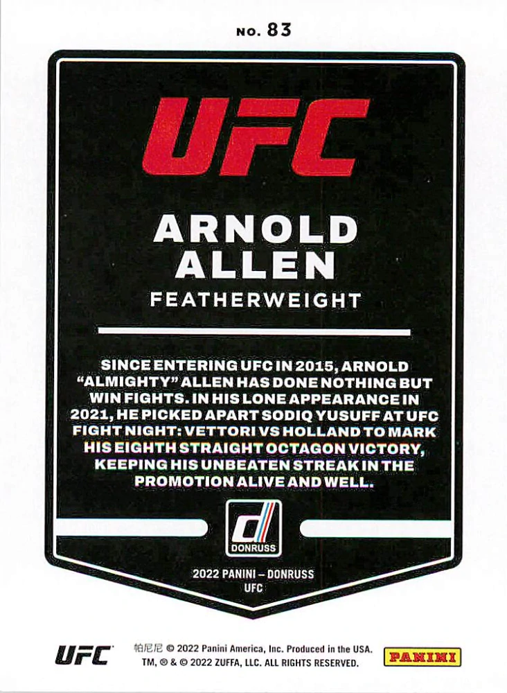 2022 Panini Donruss UFC - Arnold Allen #83