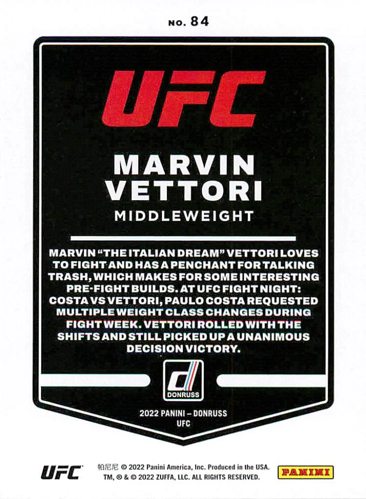 2022 Panini Donruss UFC - Marvin Vettori #84