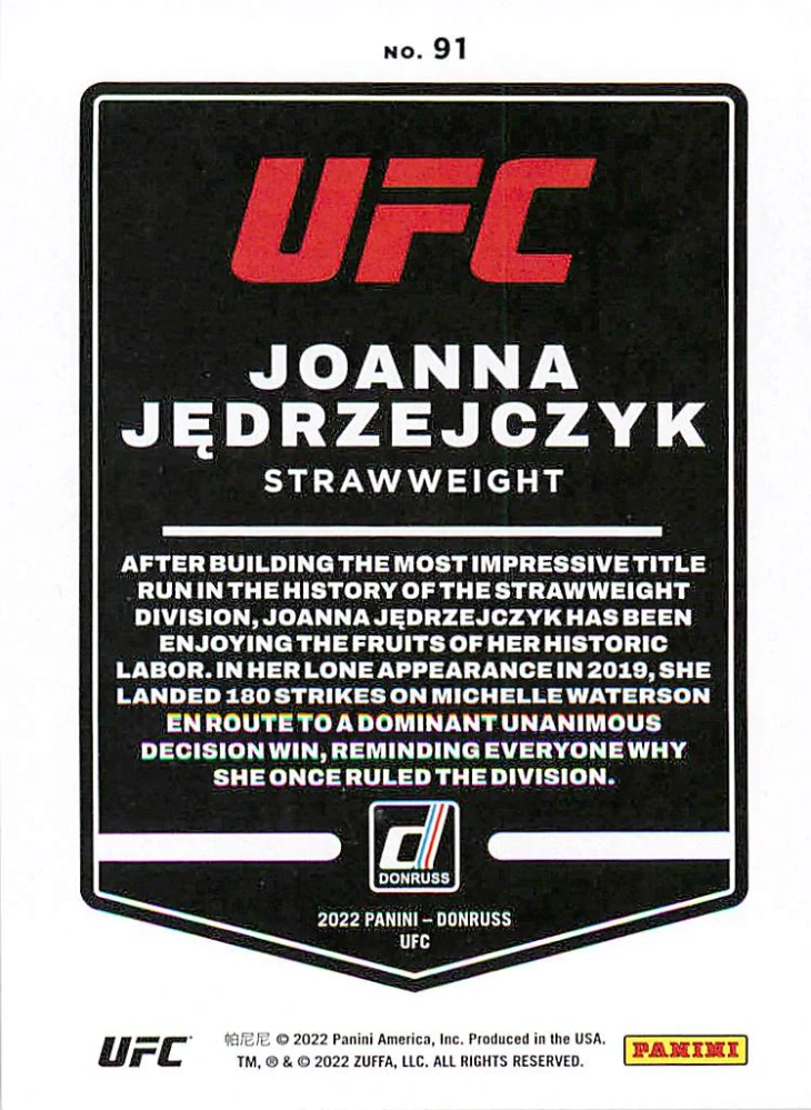 2022 Panini Donruss UFC - Joanna Jedrzejczyk #91