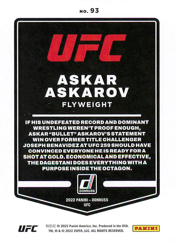 2022 Panini Donruss UFC - Askar Askarov #93