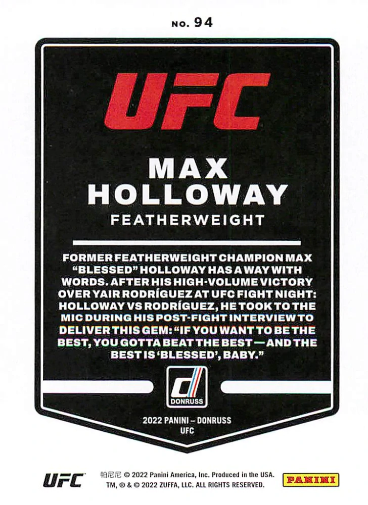 2022 Panini Donruss UFC - Max Holloway #94