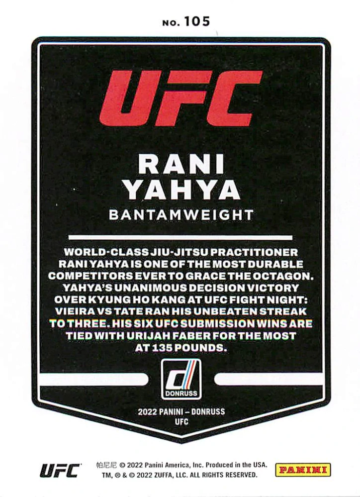 2022 Panini Donruss UFC - Rani Yahya #105