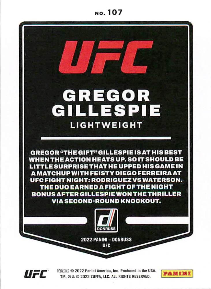 2022 Panini Donruss UFC - Gregor Gillespie #107