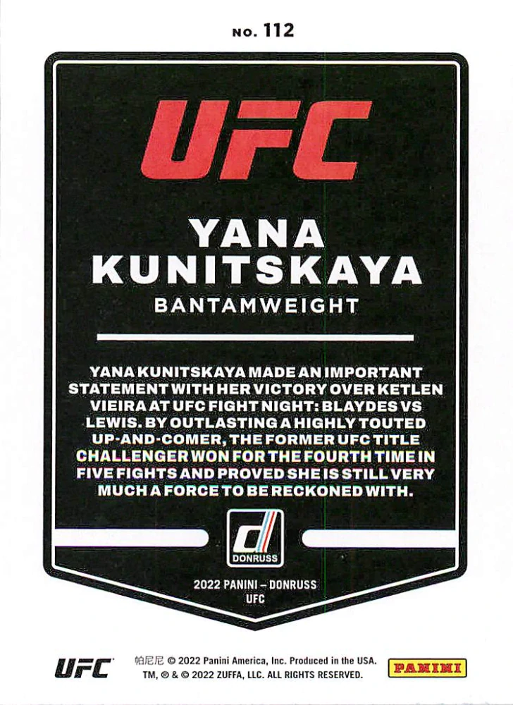 2022 Panini Donruss UFC - Yana Kunitskaya #112