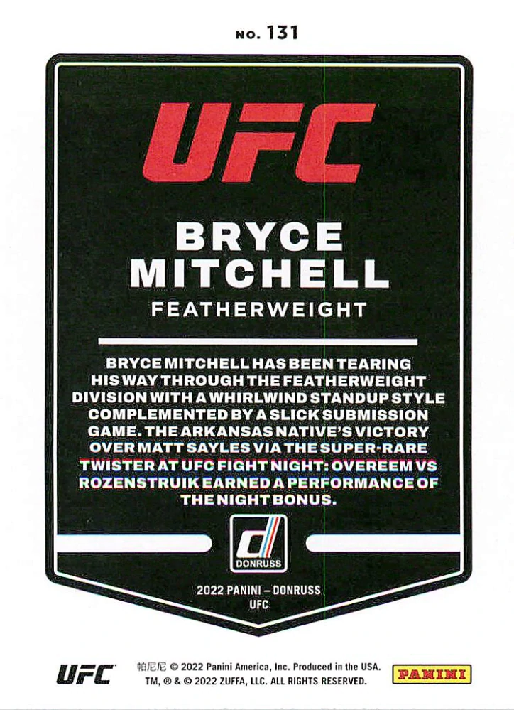 2022 Panini Donruss UFC - Bryce Mitchell #131