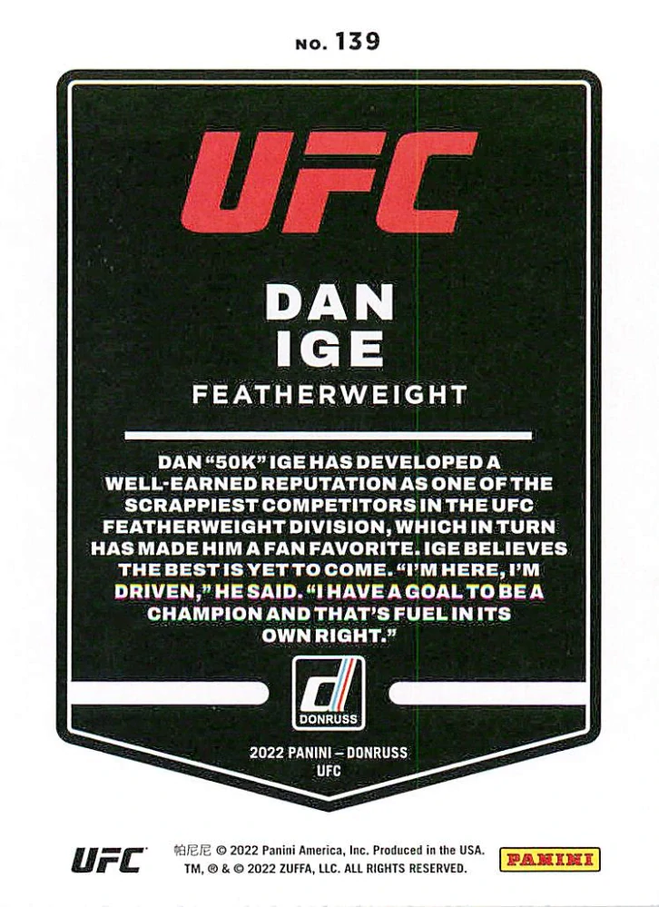 2022 Panini Donruss UFC - Dan Ige #139