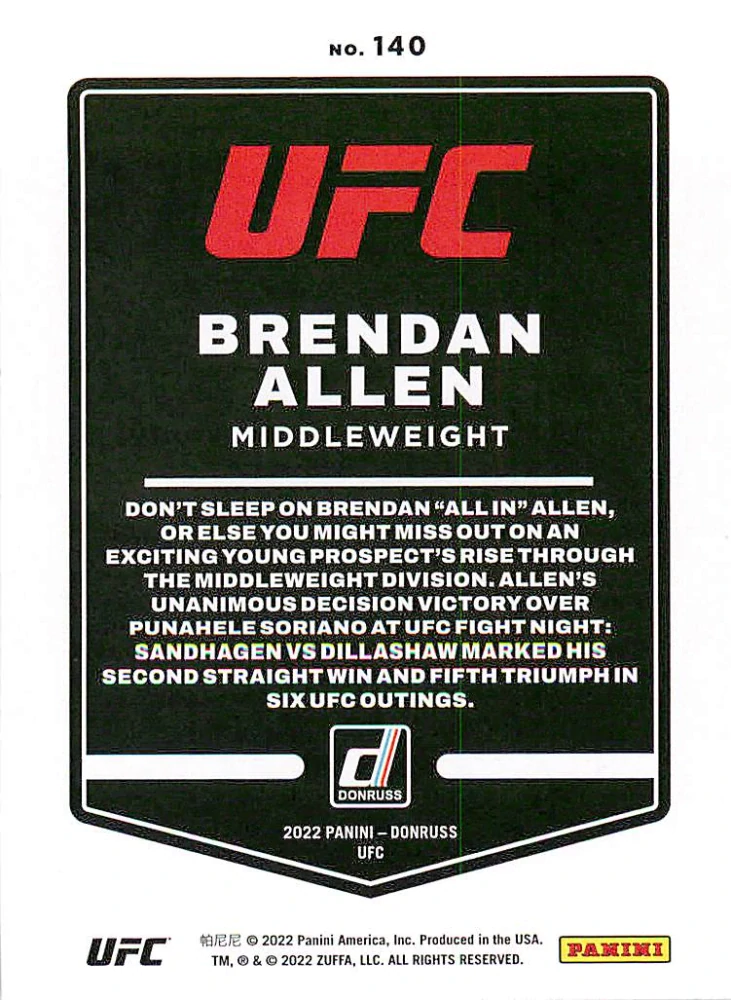 2022 Panini Donruss UFC - Brendan Allen #140