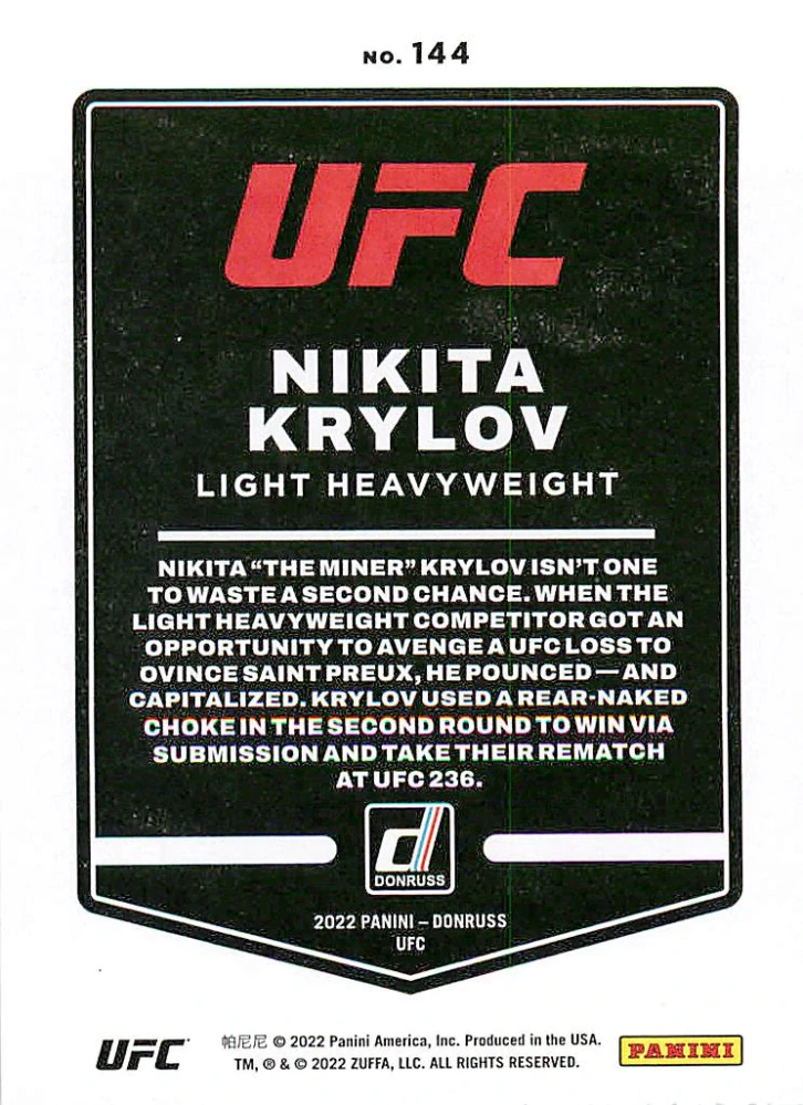 2022 Panini Donruss UFC - Nikita Krylov #144