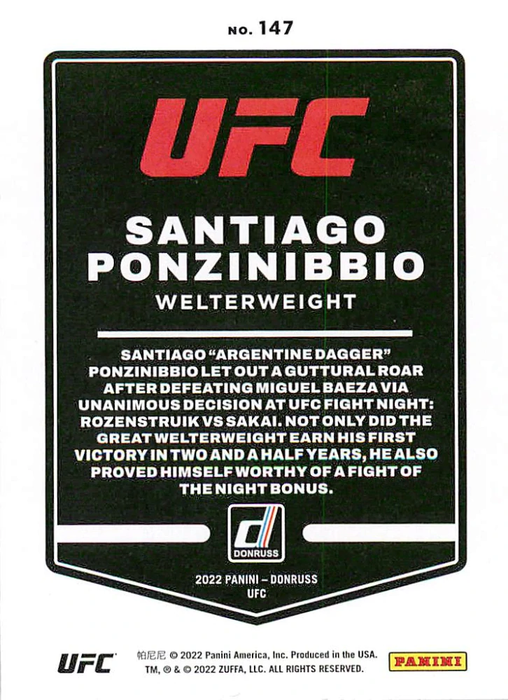 2022 Panini Donruss UFC - Santiago Ponzinibbio #147