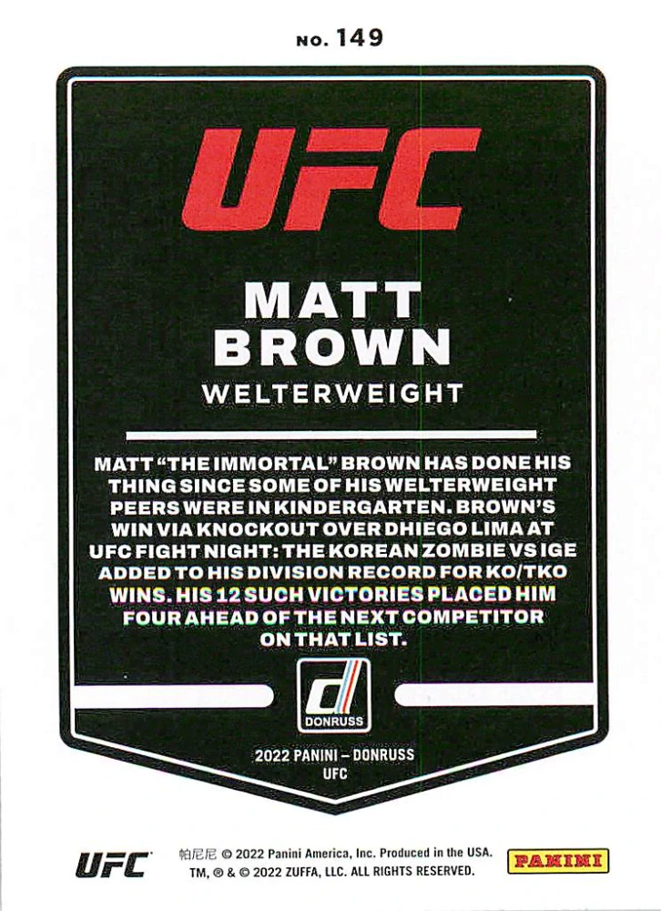 2022 Panini Donruss UFC - Matt Brown #149