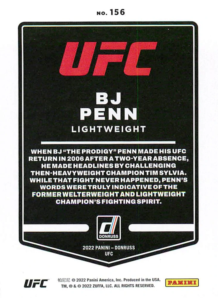 2022 Panini Donruss UFC - BJ Penn #156