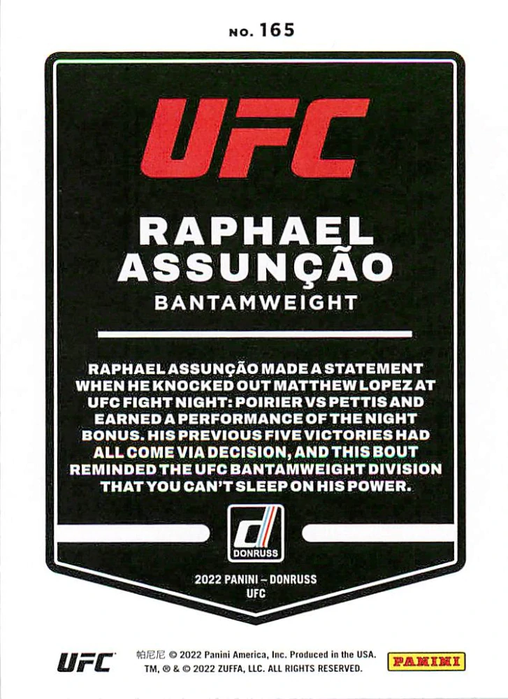 2022 Panini Donruss UFC - Raphael Assuncao #165