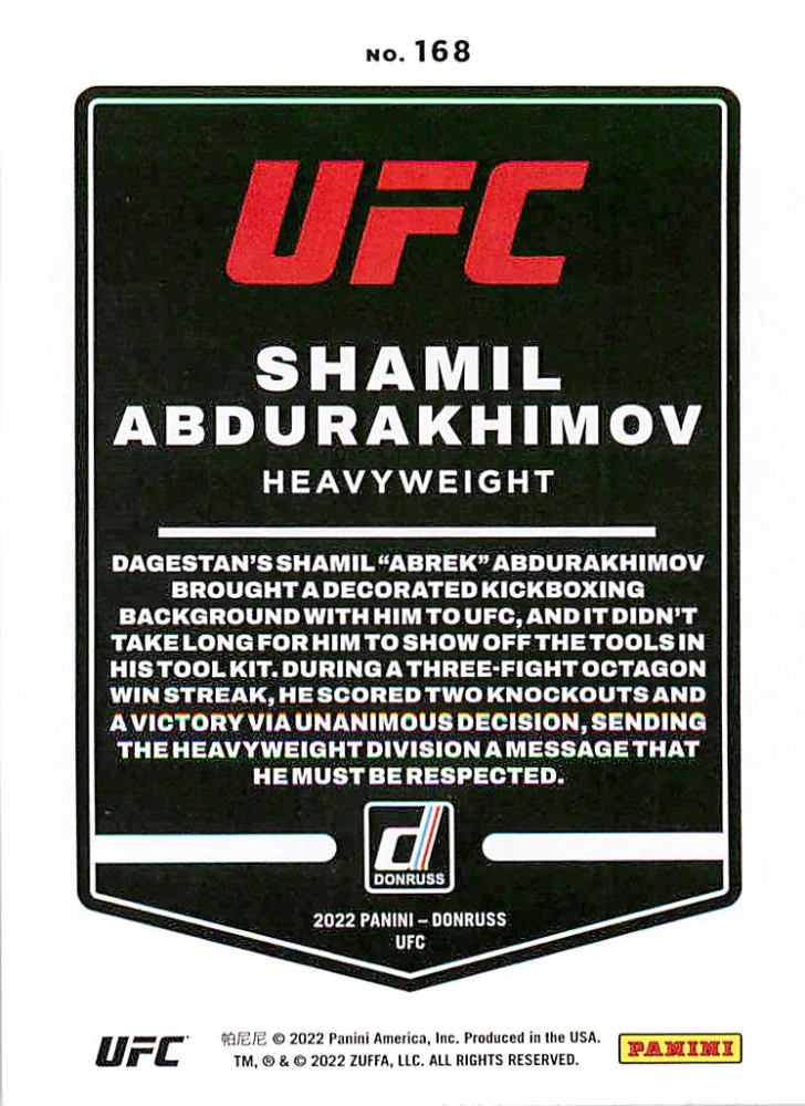 2022 Panini Donruss UFC - Shamil Abdurakhimov #168