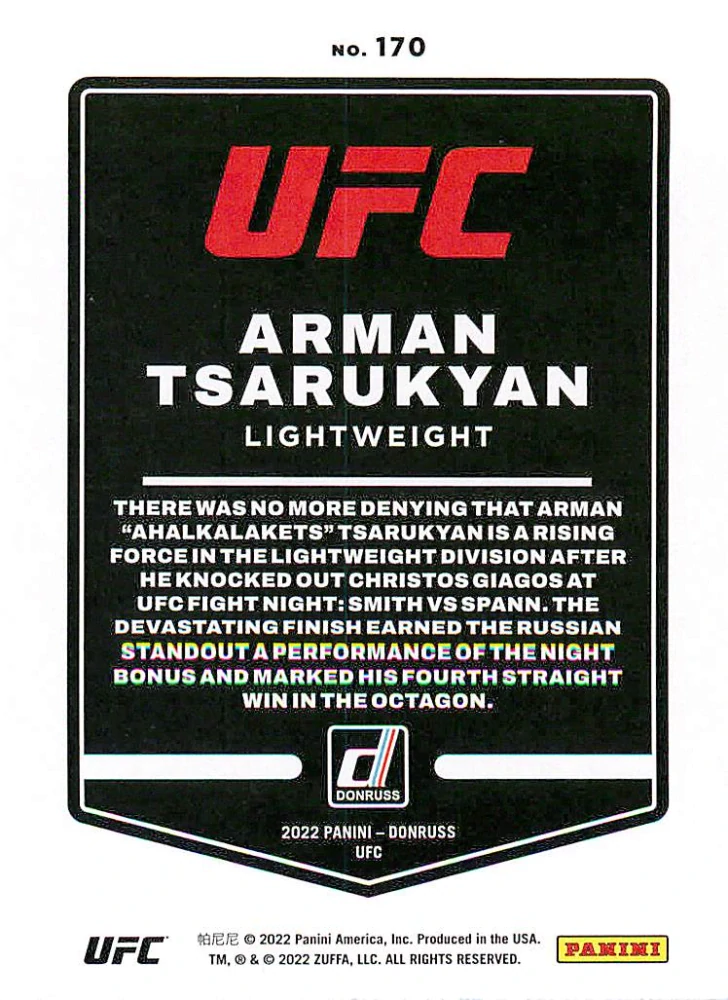 2022 Panini Donruss UFC - Arman Tsarukyan #170