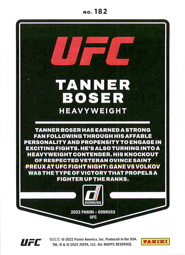 2022 Panini Donruss UFC - Tanner Boser #182