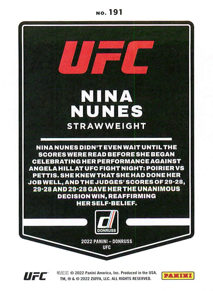 2022 Panini Donruss UFC - Nina Nunes #191