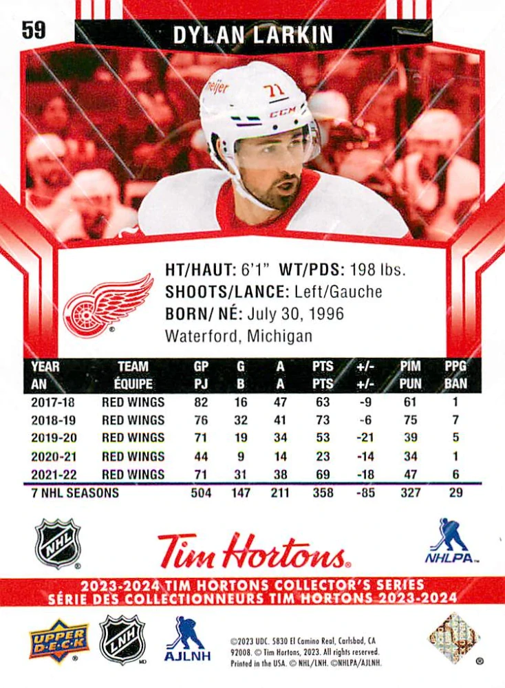 2023-24 UD Tim Hortons Collector's Series - Dylan Larkin #59