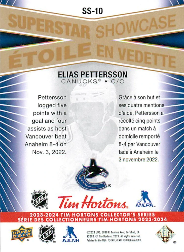 2023-24 UD Tim Hortons Collector's Series - Elias Pettersson - Superstar Showcase #SS-10