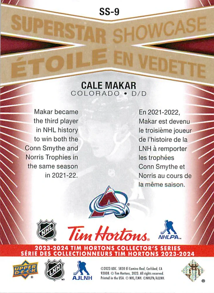 2023-24 UD Tim Hortons Collector's Series - Cale Makar - Superstar Showcase #SS-9