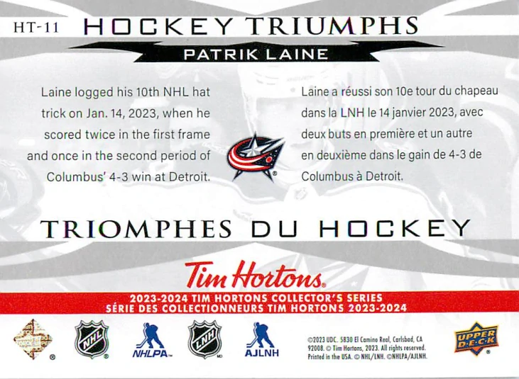 2023-24 UD Tim Hortons Collector's Series - Patrik Laine - Hockey Triumphs #HT-11