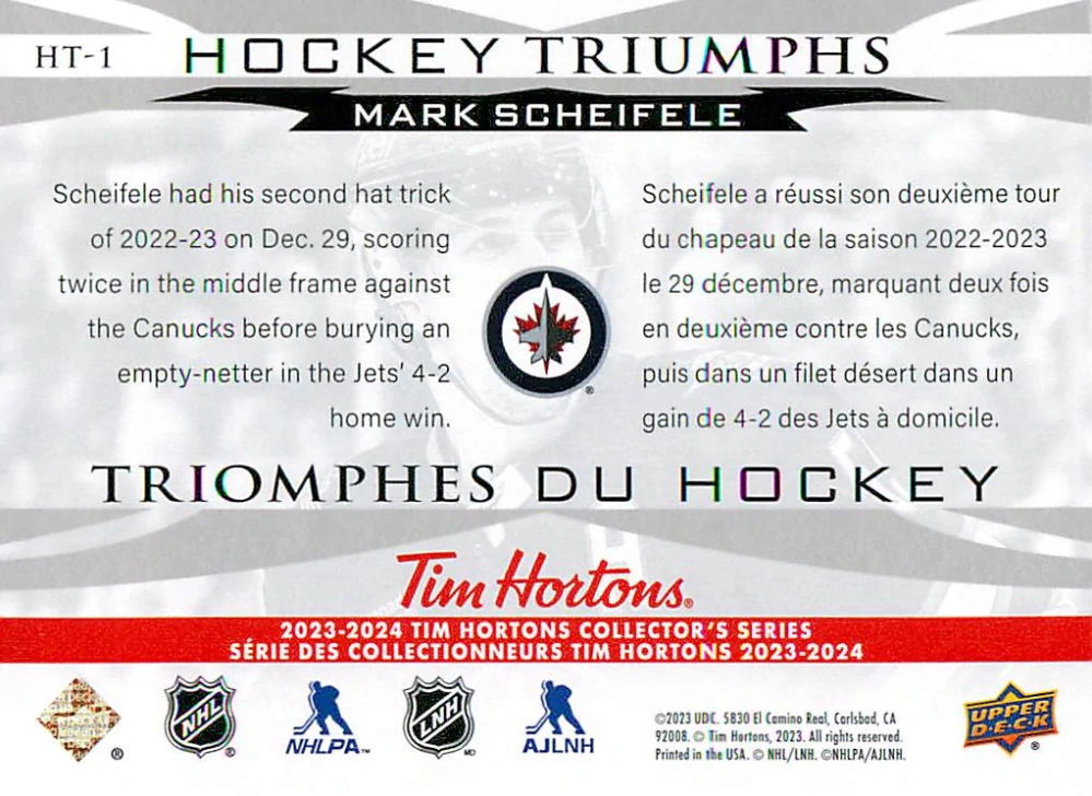 2023-24 UD Tim Hortons Collector's Series - Mark Scheifele - Hockey Triumphs #HT-1