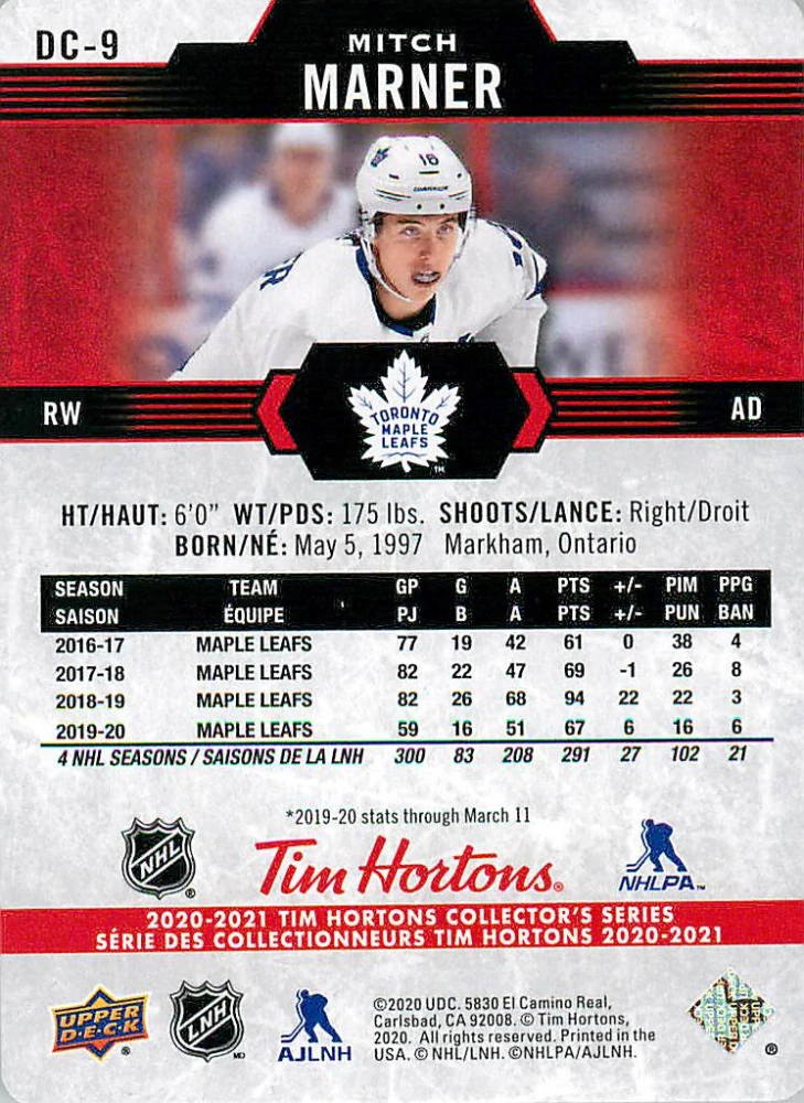 2020-21 UD Tim Hortons Collector's Series - Mitch Marner - Red Die-Cuts #DC-9