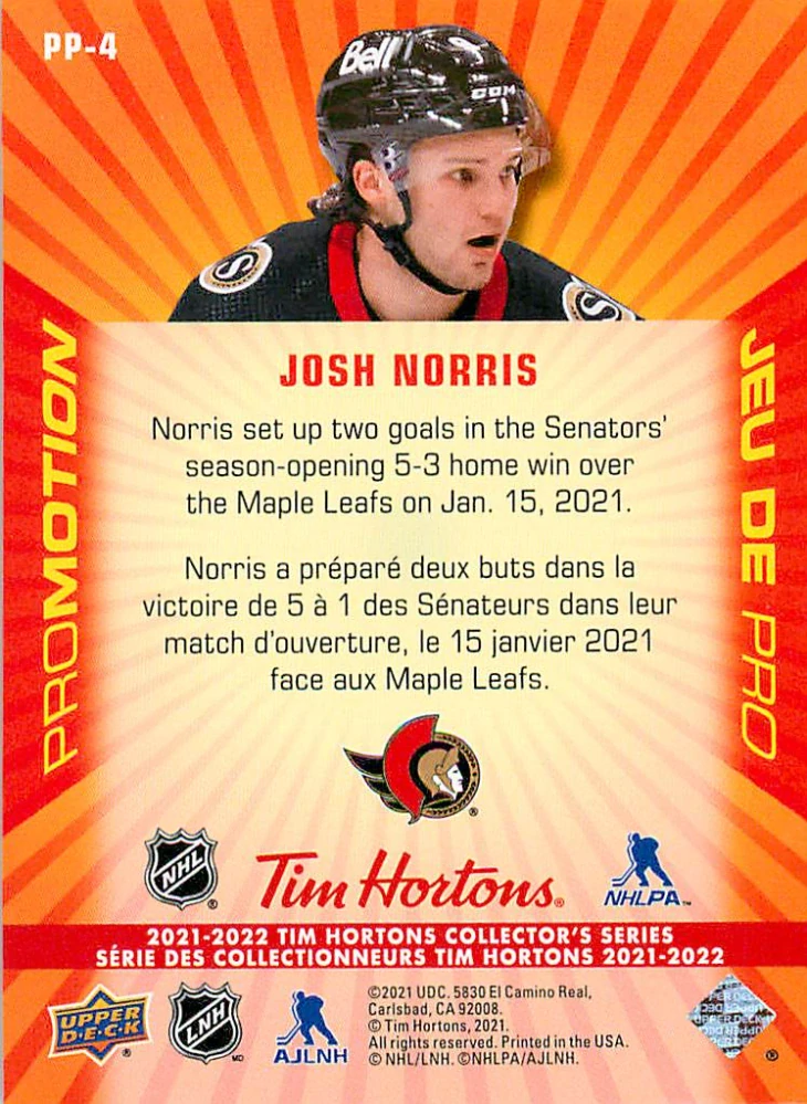 2021-22 UD Tim Hortons Collector's Series - Josh Norris - Promotion #PP-4