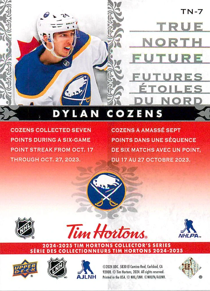 2024-25 UD Tim Hortons - Dylan Cozens - True North Future #TN-7