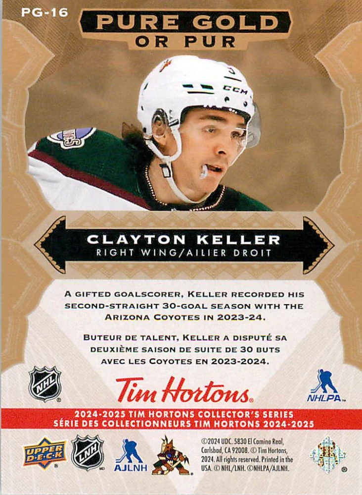 2024-25 UD Tim Hortons - Clayton Keller - Pure Gold #PG-16