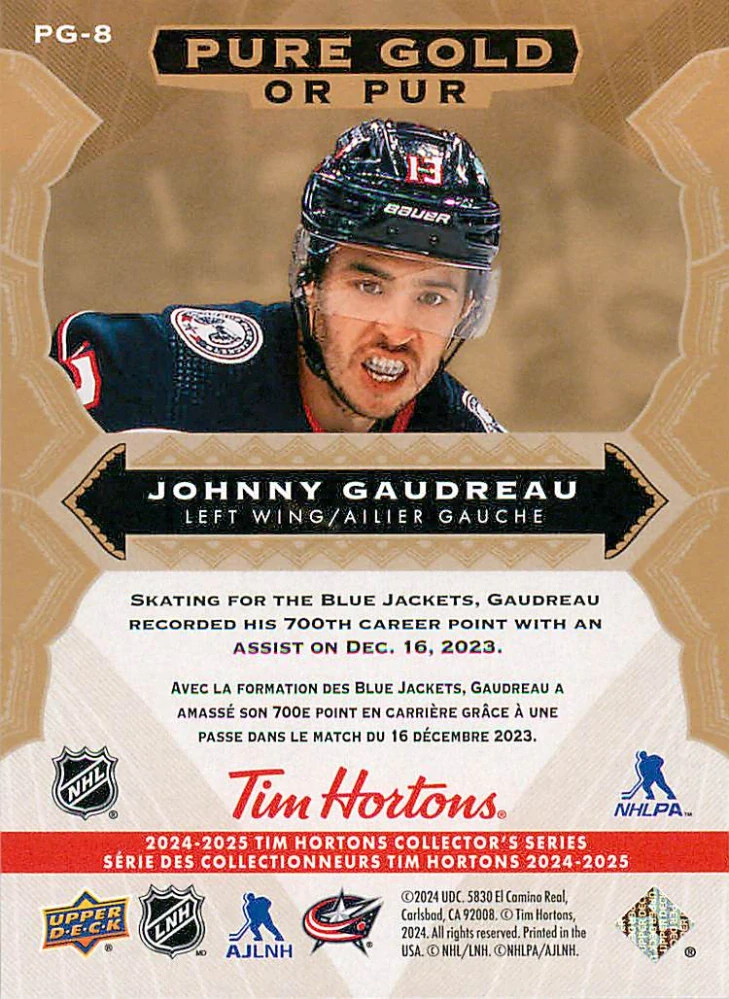 2024-25 UD Tim Hortons - Johnny Gaudreau - Pure Gold #PG-8
