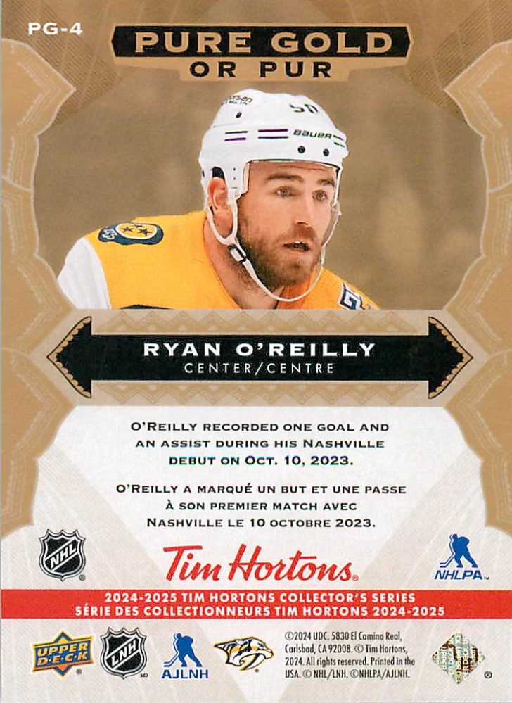 2024-25 UD Tim Hortons - Ryan O'Reilly - Pure Gold #PG-4