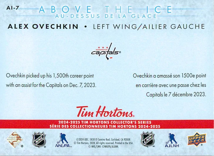 2024-25 UD Tim Hortons - Alex Ovechkin - Above The Ice #AI-7