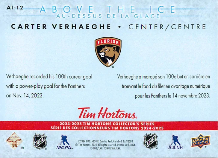 2024-25 UD Tim Hortons - Carter Verhaeghe - Above The Ice #AI-12